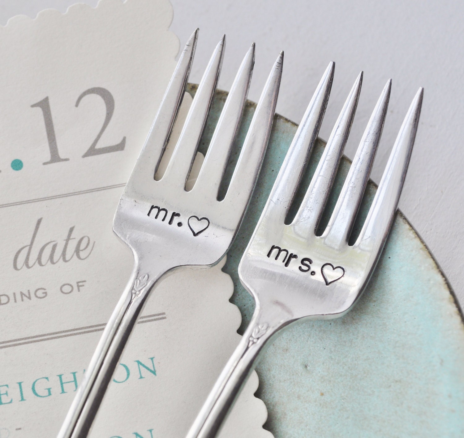 MR. & MRS. Hand Stamped Vintage Wedding Cake Forks - Customized with your Wedding Date