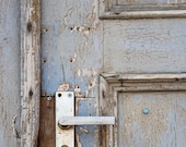 old doors handle photography, 8x8 print, keyhole, architectural detail, reclaimed wood art, urban wall decor, blue, gray, silver