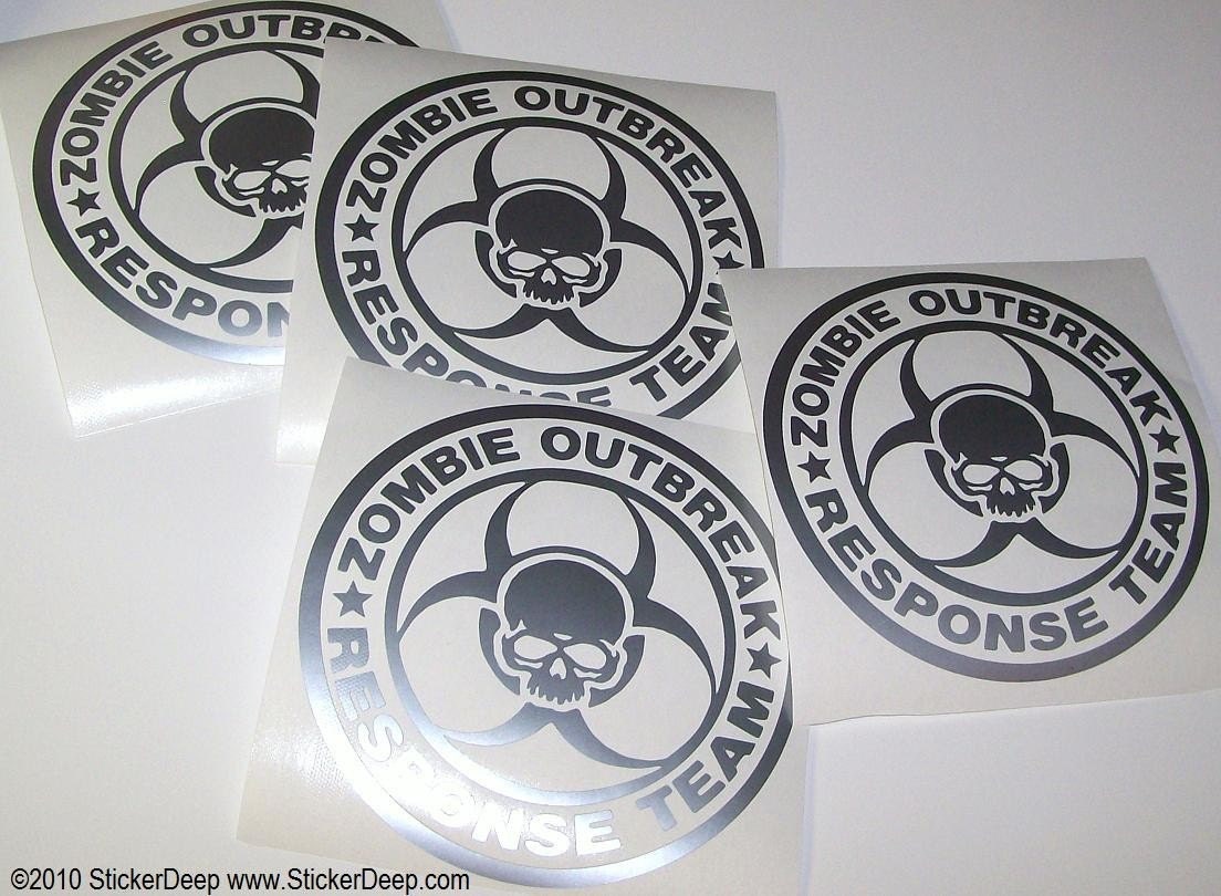 Silver ZOMBIE OUTBREAK RESPONSE Team Skull Logo Vinyl Car Decal Sticker