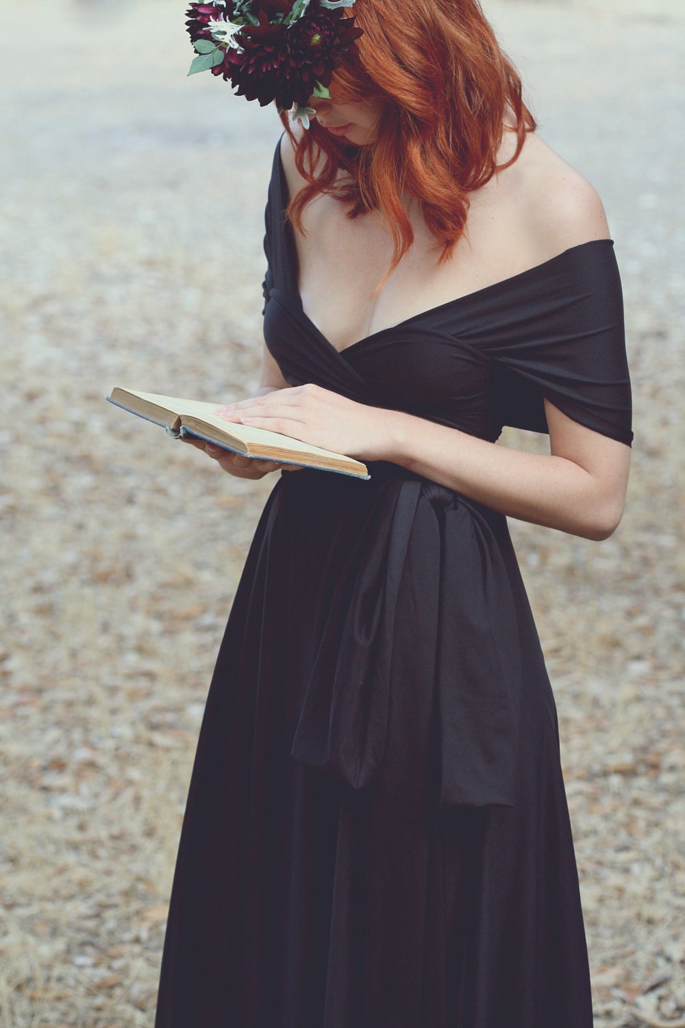 Black Coral-Long Octopus Infinity Wrap Gown- Bridesmaids, Wedding, LBD