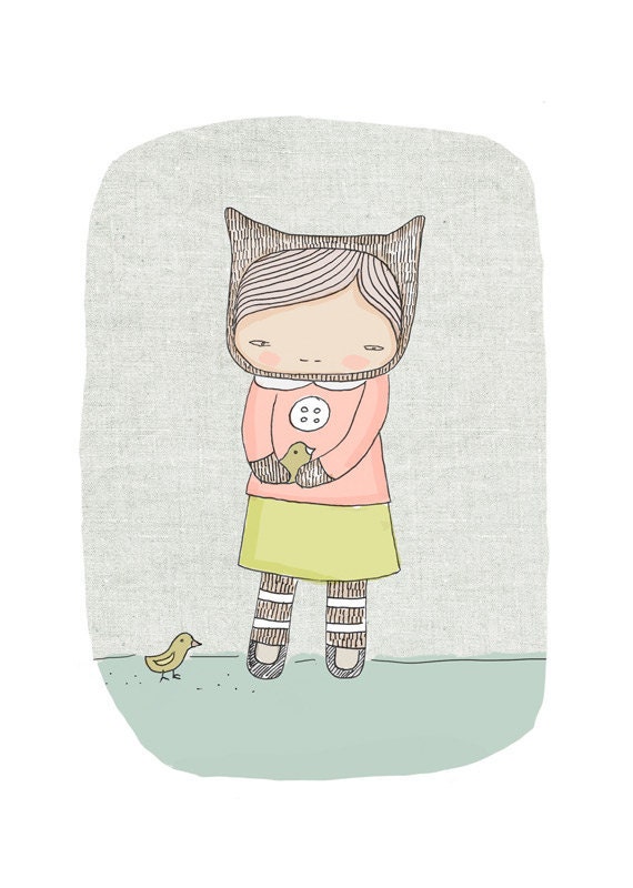 Children Decor Art Print Elka Bear and the Birds - Illustration