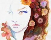 Watercolor Painting Print, Fashion Illustration. Titled:  C est Magique