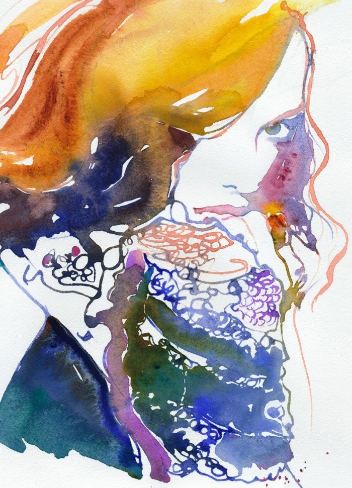 Giclee Print of Watercolour Painting, Fashion Illustration. Titled - Marion Cotillard