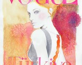 Print of Watercolor Fashion Illustration.  11" 17". Titled - Vogue Turkey.