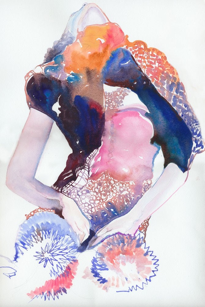 Watercolour Art Print, Fashion Illustration Print - couture ink 4 Miu Miu