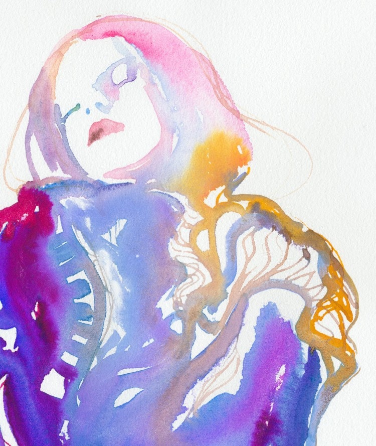 Print of Watercolour Fashion Illustration. Titled: Blumen