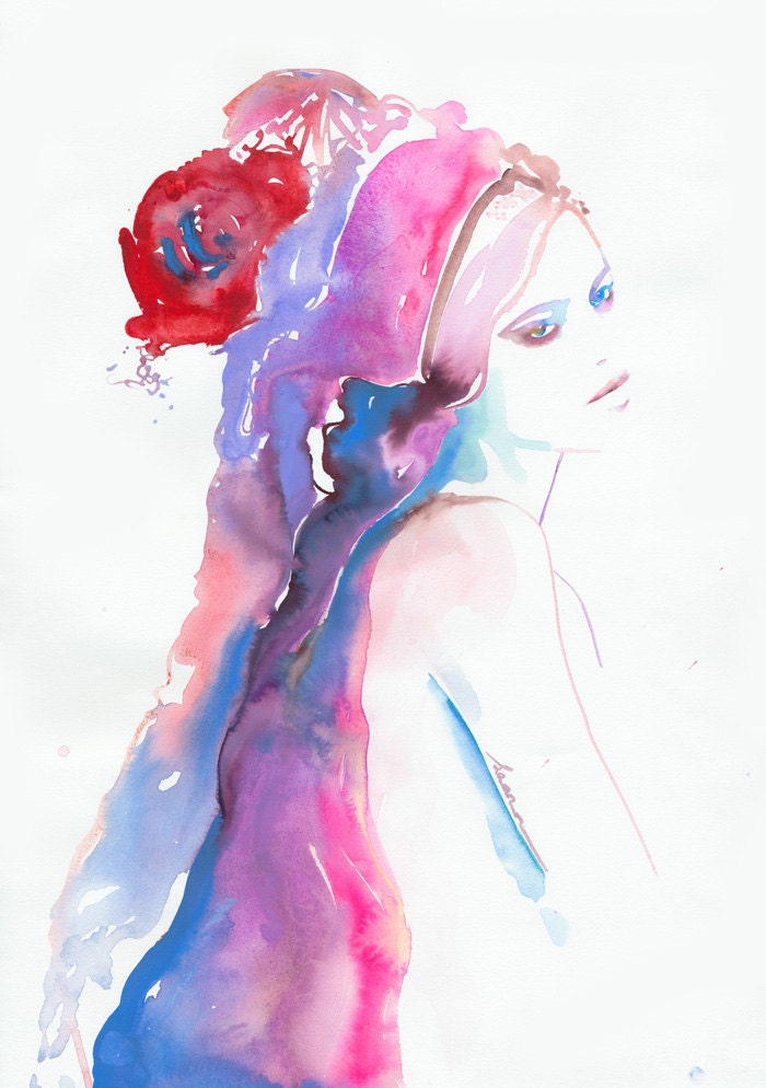 Print of Original Watercolor Fashion Illustration. Titled: Freja - Dansk Magazine