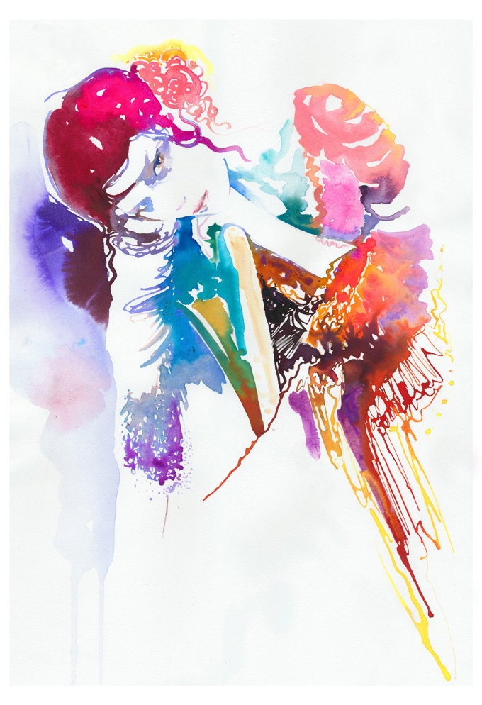 Print of Watercolor Painting, Fashion Illustration, 13" x 19". Titled: Lilac. Limited Edition Print