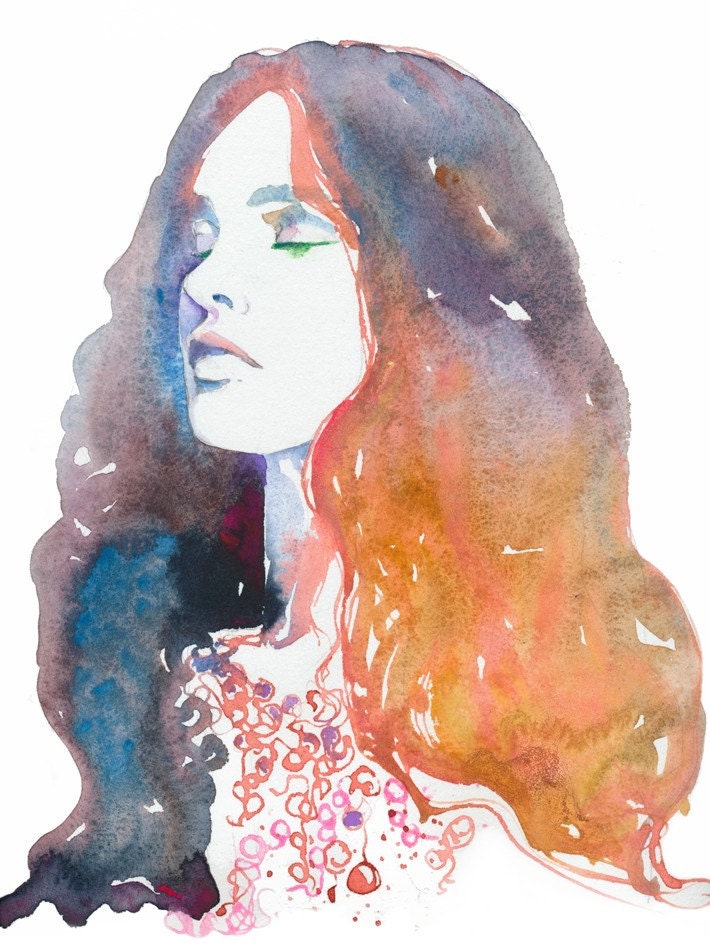 Art, Watercolour Fashion Illustration,  Print - Dusk Meditation