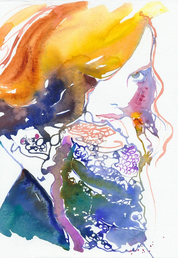 Print of Watercolour Fashion Illustration 13" x 19". Titled - Marion