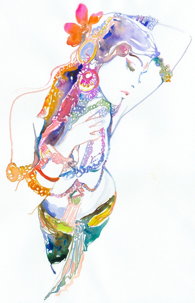 Fashion Print of Watercolor Painting, Fashion Illustration. Titled - Indianink 7