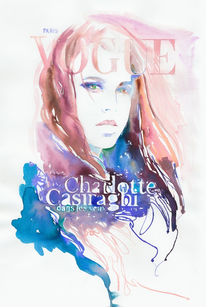 Print of Portrait, Watercolour Fashion illustration. Cover Paris Vogue - Charlotte Casiraghi