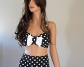 White Bow High Waist Polka Dot retro swimsuit made to order