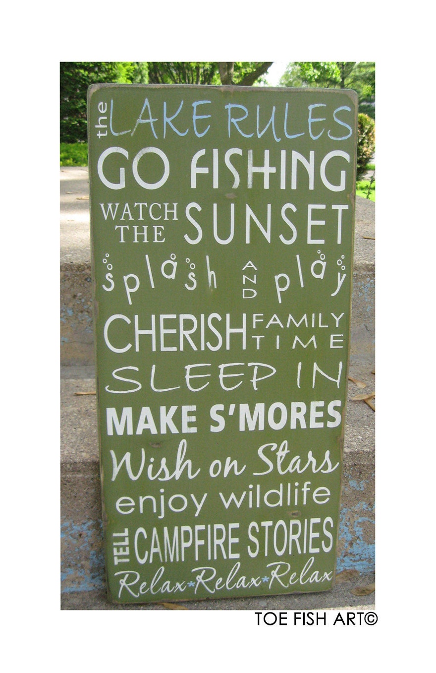Lake House Rules -Vintage Style- Typography Sign