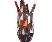 Red Mosaic Vase Stained Glass in red, orange and yellow flames with red Swarovski Crystals statement vase