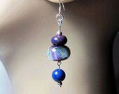 Sparkling Lapis Earrings, Purple Lampwork Bead, Blue and Purple Bead, Translucent Boro Bead, Dangle Earrings