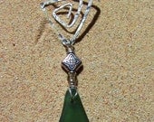 Sea Glass Pendant in Deep Green with Hammered Copper 'Celtic Triangle'