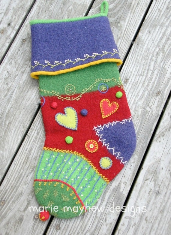 PATTERN-BOOKLET. A Knit & Felt Crazy Quilt Holiday Stocking Pattern