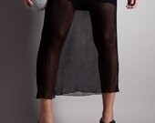 SAMPLE SALE Black Long Mesh Skirt, Pleated chiffon with elastic waist, Spring Fashion, Size XSmall - Small