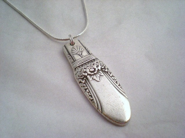 Spoon Pendant Necklace, Bridesmaid, Vintage Wedding, Silver Silverware Jewelry, FIRST LOVE 1937