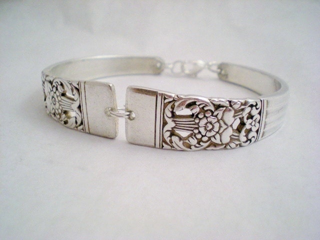 Spoon Bracelet, Vintage Silverware Jewelry, Silver Bracelet, Bridal Bracelet - CORONATION 1936