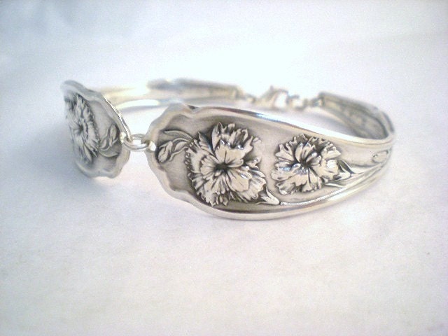 Spoon Bracelet, Antique Silverware, Floral, Shabby Chic, Silverware Jewelry, Bridesmaid Bracelet, Wedding Jewelry CARNATION 1908