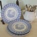 Antique Set of 3 English Blue Transfer Ware Luncheon Plates