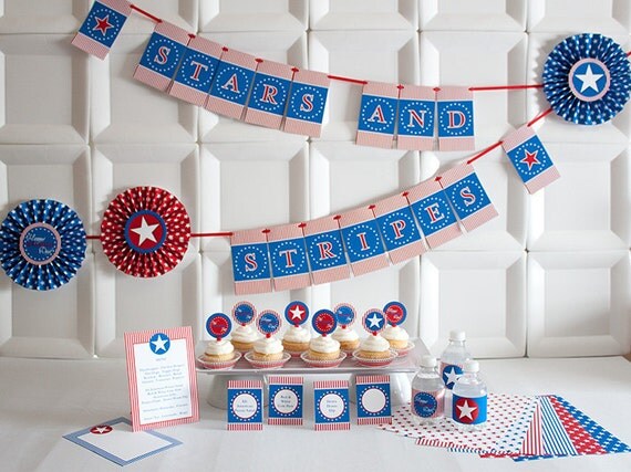PATRIOTIC FLAIR Collection - DIY Printable Red, White and Blue Party Decorations Il_570xn