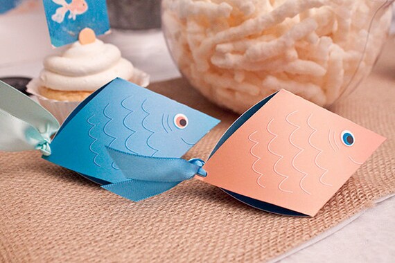FISH Favor Box Blue Orange : DIY Printable Ocean Blue PDF - Instant Download Il_570xn