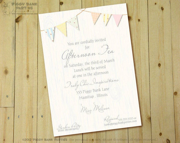 SHABBY CHIC Invitation - Personalized DIY Printable Bunting Themed Invite Il_570xn