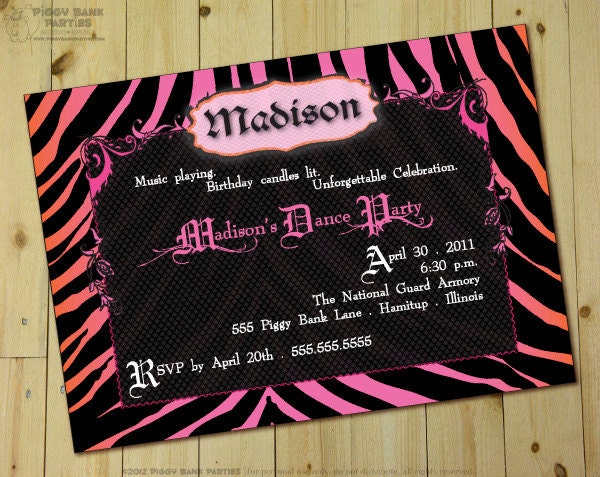 ZEBRA CHIC Invitation - Personalized DIY Printable Bachelorette Party Invite Il_570xn