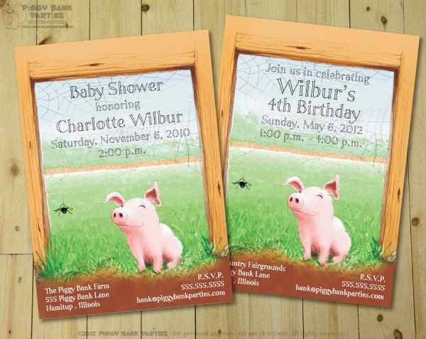 CHARLOTTE'S WEB Invitation - Personalized DIY Printable Farm Themed Invite Il_570xn