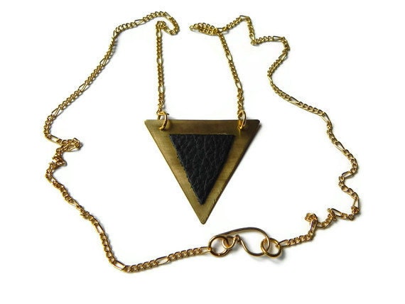 geometric necklace, leather necklace, hipster necklace, hipster jewelry, triangle necklace, geometric necklace, modern necklace