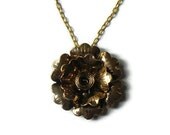flower necklace, brass flower pendant necklace, metal flower necklace, vintage looking flower necklace, flower jewelry