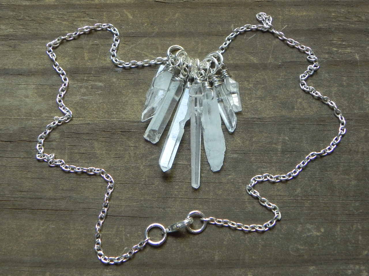 crystal point statement necklace, mineral statement necklace, rock crystal cluster necklace, rough crystal necklace, raw crystal necklace