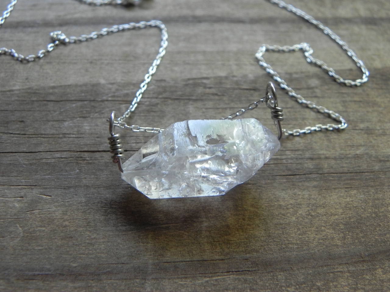 Crystal necklace, Herkimer Diamond beadwork necklace, mineral necklace, crystal necklace, wire wrapped herkimer diamond necklace