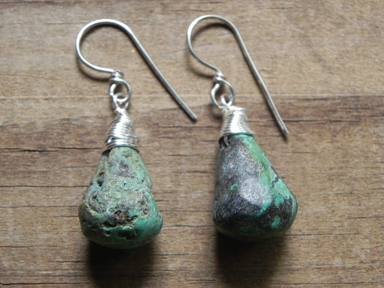 rustic turquoise drop earrings, turquoise dangle earrings, gemstone earrings, wire wrapped turquoise earrings