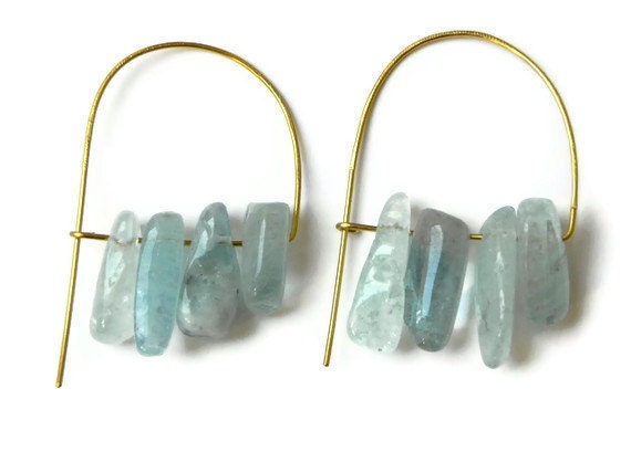 March birthstone earrings, aquamarine modern hoops, birthstone earrings, geometric earrings, geometric jewelry, hoop earring