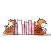 BookEnd Buddies.   childrens art print, kids room decor, kids wall art, child decor, baby art,