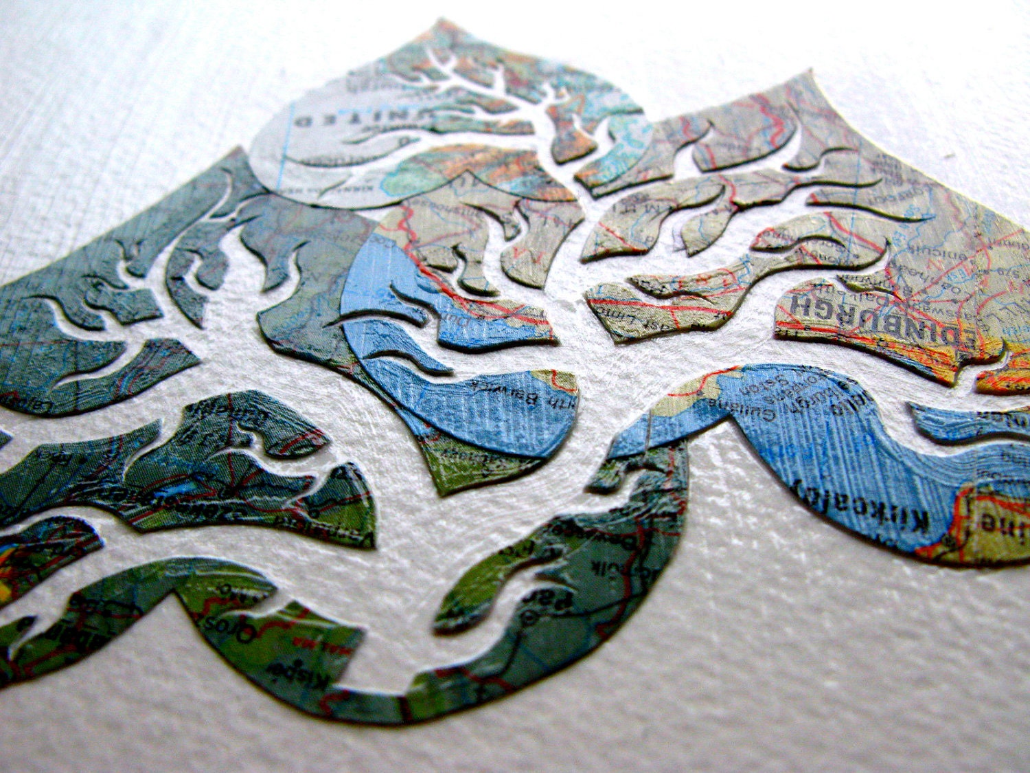 6" x 6". Custom paper cut art. Three Map Hearts. Personalized Locations. Original Paper Cut Art by PaperCutWorks