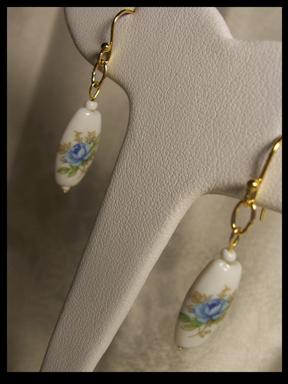 Milk Glass SOMETHING BLUE Rose Victorian Bridal Earrings - Vintage for the Bride - Revamped Vintage One of a Kind