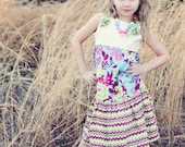Girls Purple Green and Ivory Twirl Knot Dress (sizes 6M to 5T)