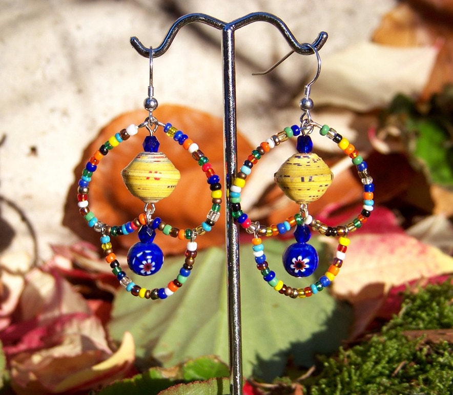 Paper Bead Earrings, Tanzanian Earrings, African Earrings