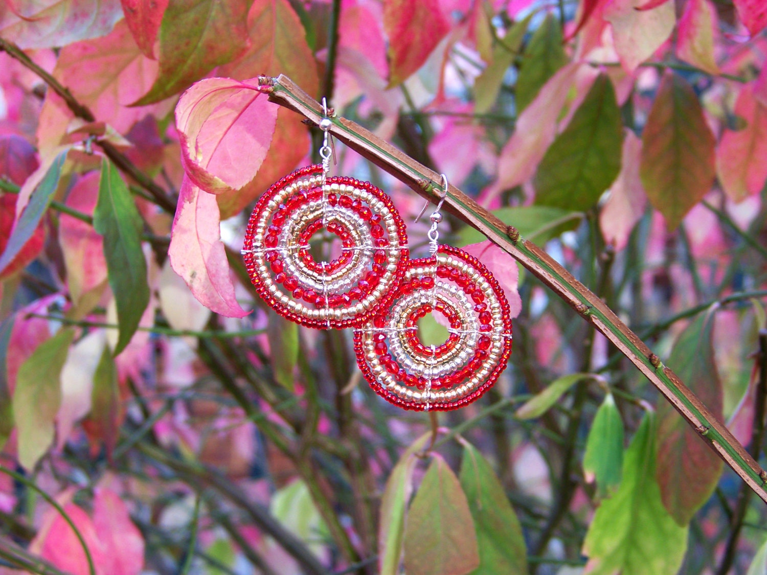 Masai Jewelry, Garnet Dangle Earrings, Maasai Beaded  (Small)
