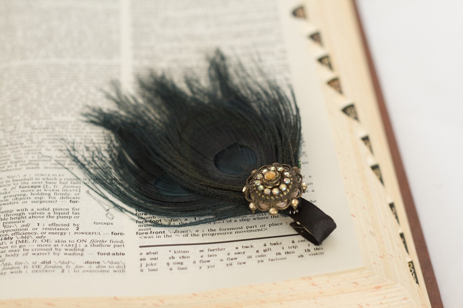 Trio of Peacock Feathers with Vintage Charm (dark blue)