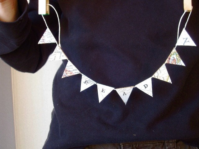 READ Mini Pennant Banner Flag Bunting From Vintage Maps for Book Lover, Teacher, Librarian Cyber Monday Etsy