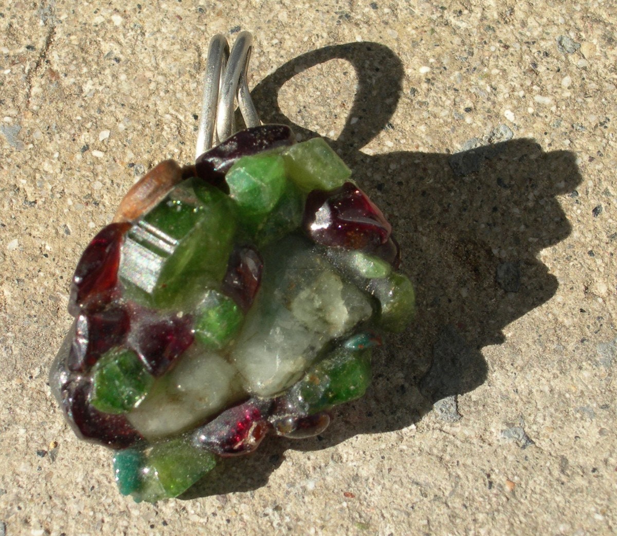 SALE - Emerald Garnet Lignum Vitae Wood POWER AMULET Talisman Pendant Jewelry