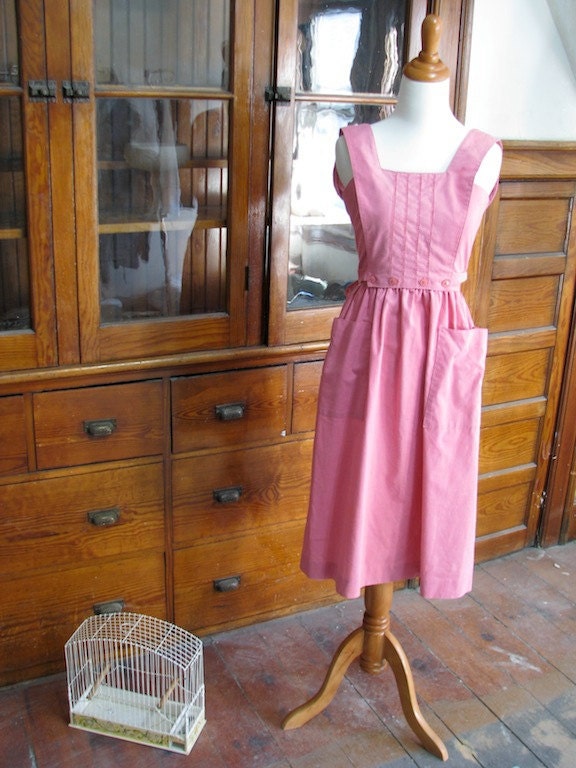 Vintage Raspberry Lanz Original Cotton Jumper Dress Extra Small