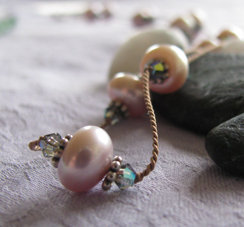JUNE Pink Freshwater Pearl and Black Diamond Swarovski Float Necklace : June Birthstone