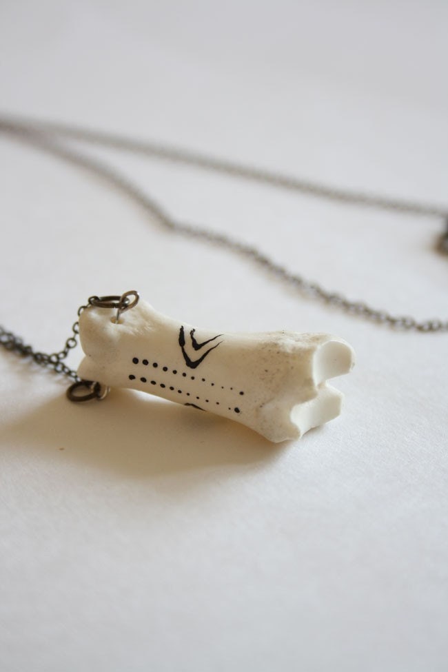 Tiny tattooed bone tribal native inspired necklace pendant in bone or resin